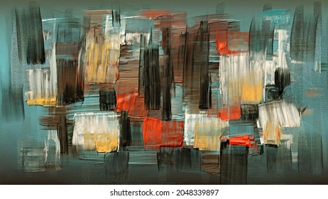 Modern Artwork, Textured Paint Strokes, Painting On Canvas. Turquoise Acrylic Art, Artistic Texture. Abstract Grungy Background, Light Hand Painted Cover, Backdrop