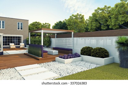 Modern Back Garden Of The House