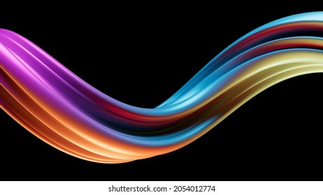 Modern Background With Twisted Multicolored Shape. 3d Render Of Extruded Deformed In Helix.