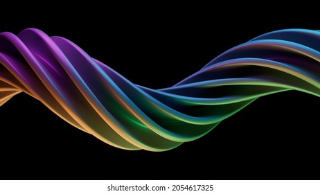 Modern Background With Twisted Multicolored Shape. 3d Render Of Extruded Deformed In Helix. Multicolor.