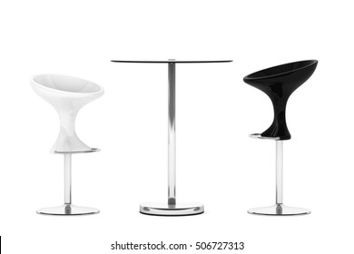 Modern Bar Stools With Table On A White Background. 3d Rendering