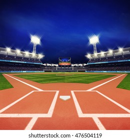 Modern Baseball Stadium With Fans And Green Grass, Sport Theme 3D Illustration