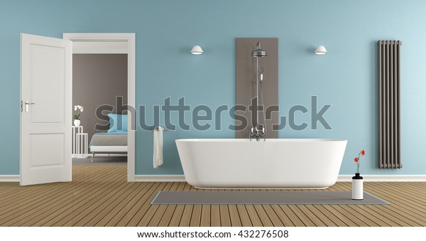 Modern Bathroom Bathtub Master Bedroom 3d Stock Illustration