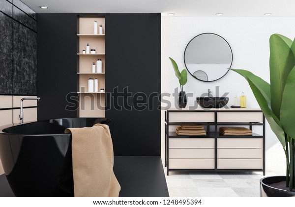 Modern Bathroom Interior Black White Beige Stock Illustration 1248495394