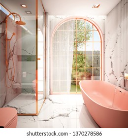 Modern Bathroom Interior Design ,3d Rendering ,3d Illustration