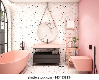 Modern Bathroom Interior Design,trend Design 2019 ,3d Rendering ,3d Illustration