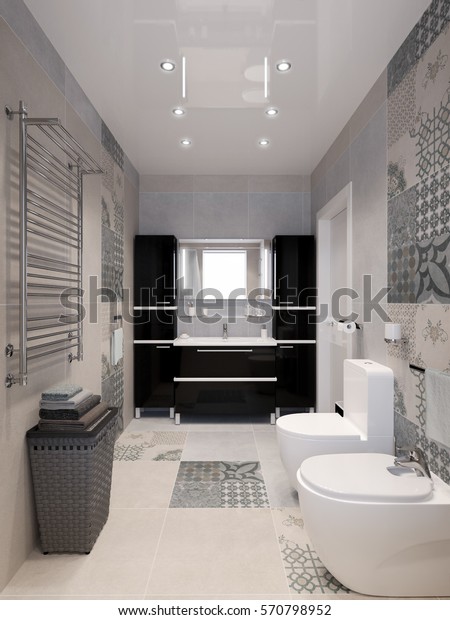 Modern Bathroom Interior White Beige Gray Stock Illustration 570798952