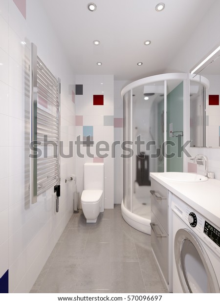 Modern Bathroom Interior White Different Colors Stock Illustration