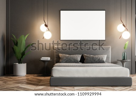 Modern Bedroom Interior Dark Gray Walls Stock Illustration