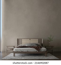 The Modern Bedroom Interior Design And Concrete Wall Texture Background. 3D Rendering