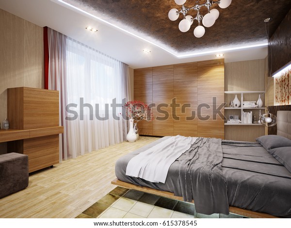 Modern Bedroom Interior Design Japanese Motifs Stock Image