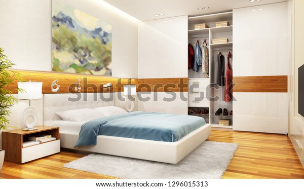 Modern Bedroom Interior Design Large Sliding Stock Illustration