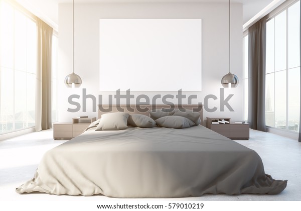 Modern Bedroom Interior Furniture Blank Whiteboard Stock