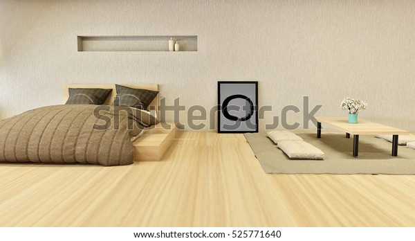 Modern Bedroom Interior Japanese Style3d Rendering Stock