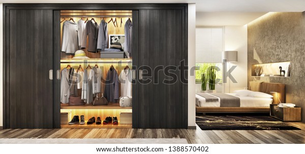 Modern Bedroom Large Beautiful Wardrobe Luxury Stock