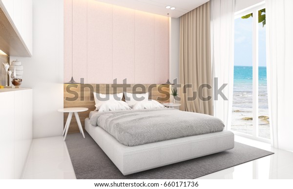 Modern Bedroom Sea View Holiday Vacation Stock Illustration 660171736