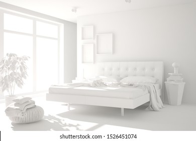 Modern Bedroom White Color Scandinavian Interior Stock Illustration ...