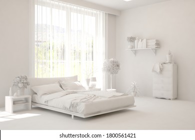 Modern Bedroom White Color Scandinavian Interior Stock Illustration ...