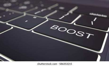 Modern black computer keyboard and luminous boost key. 3D rendering