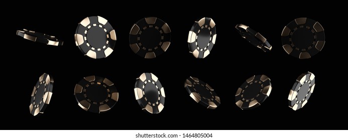 Modern Black And Gold Casino Chips, Isolated On The Black Background - 3D Illustration