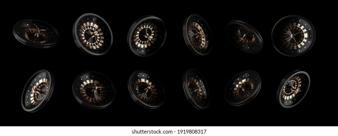 Modern Black And Gold Roulette Wheel, Isolated On The Black Background. Casino Concept - 3D Illustration