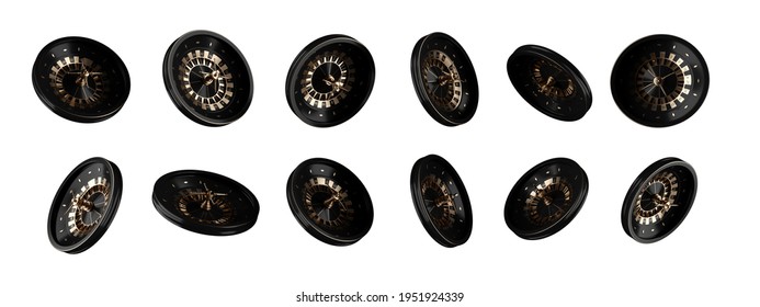 Modern Black And Gold Roulette Wheel, Isolated On The White Background. Casino Concept - 3D Illustration