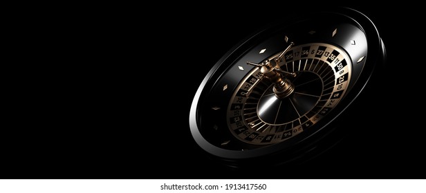 Modern Black And Golden Roulette Wheel. Casino Gambling Concept - 3D Illustration