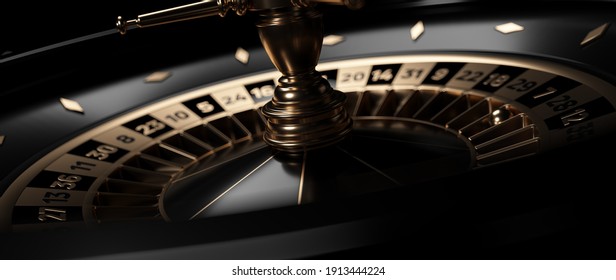 Modern Black And Golden Roulette Wheel. Casino Gambling Concept - 3D Illustration