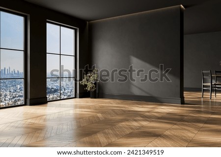 Similar – Image, Stock Photo Cozy modern kitchen interior with living room view