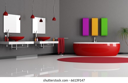 Red Bathroom Wall Images Stock Photos Vectors Shutterstock