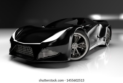 The Modern Black Sports Car ,3d ,render.