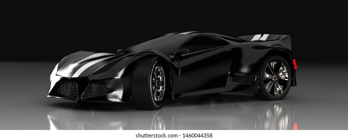 The Modern Black Sports Car ,3d ,render.