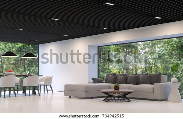 Modern Black White Living Room Dining Stock Illustration 734942515