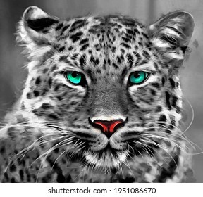 modern black and white oil painting of Leopard, artist collection of animal painting for decoration and interior, canvas art, abstract.