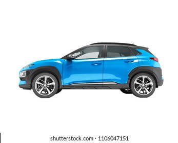 Modern Blue Car Crossover 3D Render On White Background No Shadow