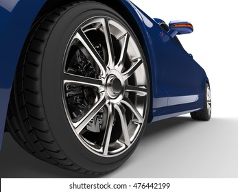 Modern Blue Car - Low Angle Power Shot - 3D Illustration