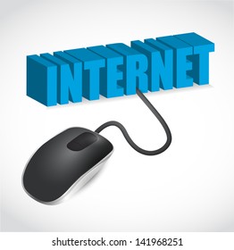 modern blue computer mouse connected to the blue word Internet - LCD Style