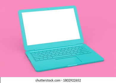 Modern Blue Laptop Computer with Blank Screen for Your Design in Duotone Style on a pink background. 3d Rendering