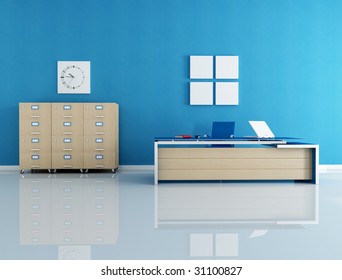 Modern Blue Office Interior - Rendering