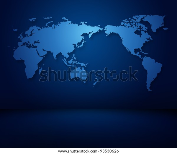 暗い現代の部屋の壁紙の現代の青い世界地図 のイラスト素材 93530626