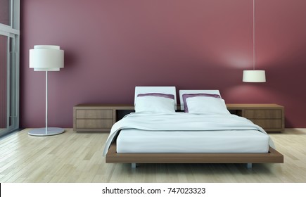 Modern Bright Bed Room, Interiors. 3D Rendering Illustration