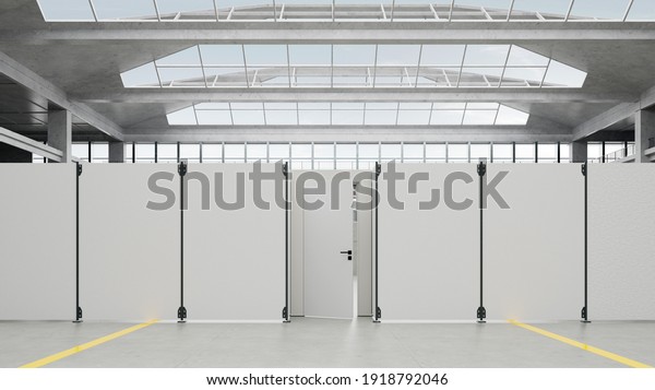 Modern bright exhibition hall with partition\
walls and door (3d\
rendering)
