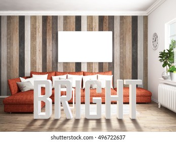 Modern bright interior . 3D rendering