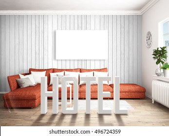 Modern bright interior . 3D rendering