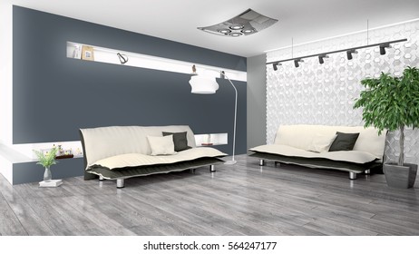 Modern bright interior . 3D rendering