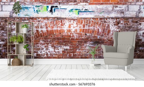 Modern bright interior . 3D rendering
