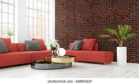 Modern bright interior . 3D rendering