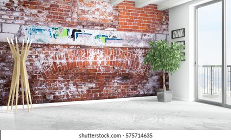 Modern bright interior . 3D rendering