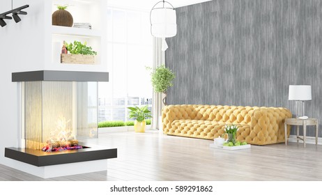 Modern bright interior . 3D rendering - Shutterstock ID 589291862
