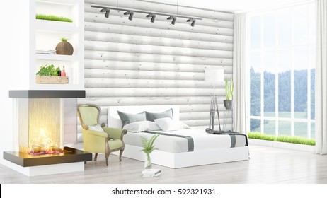 Modern bright interior . 3D rendering